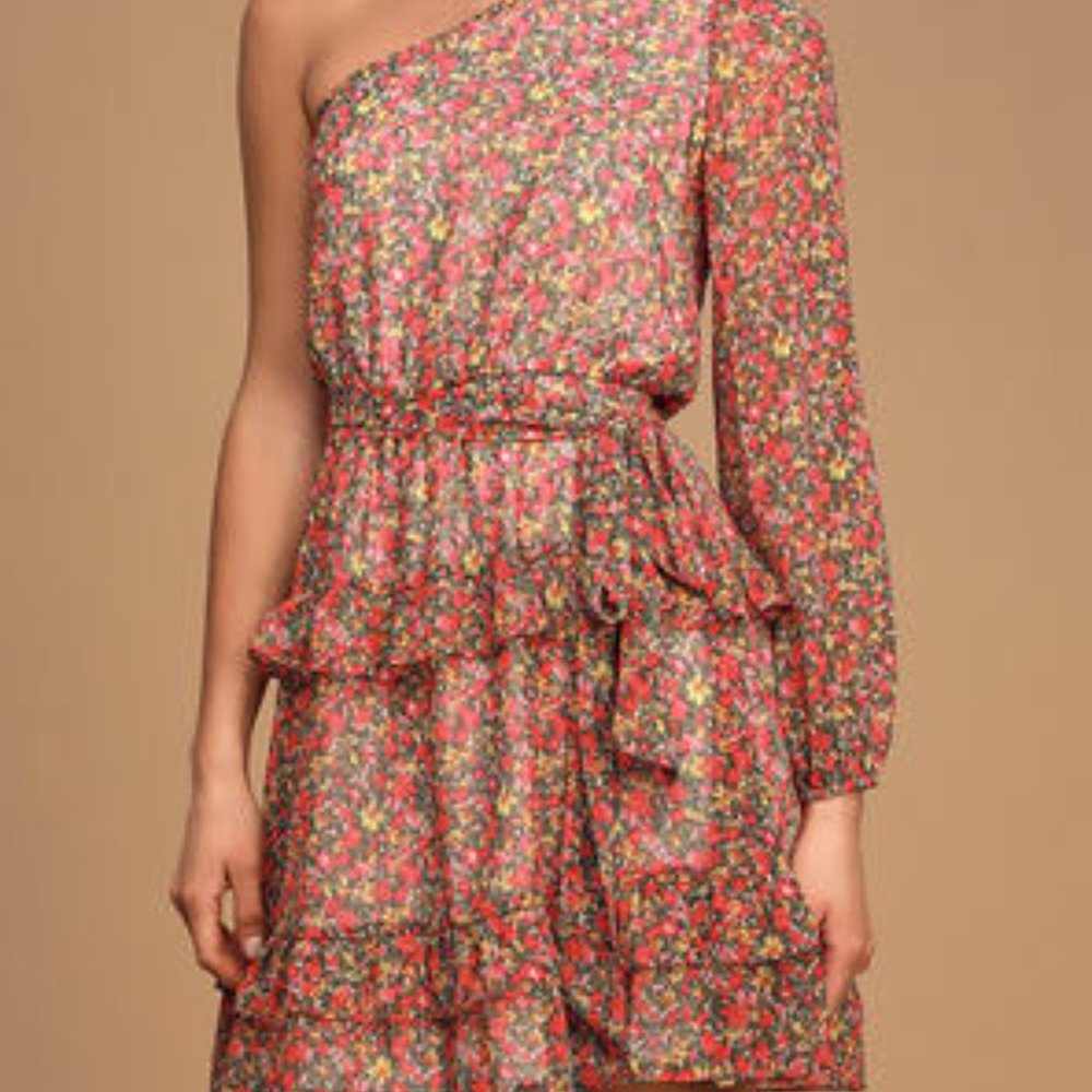 One-Shoulder Ruffles Mini Dress